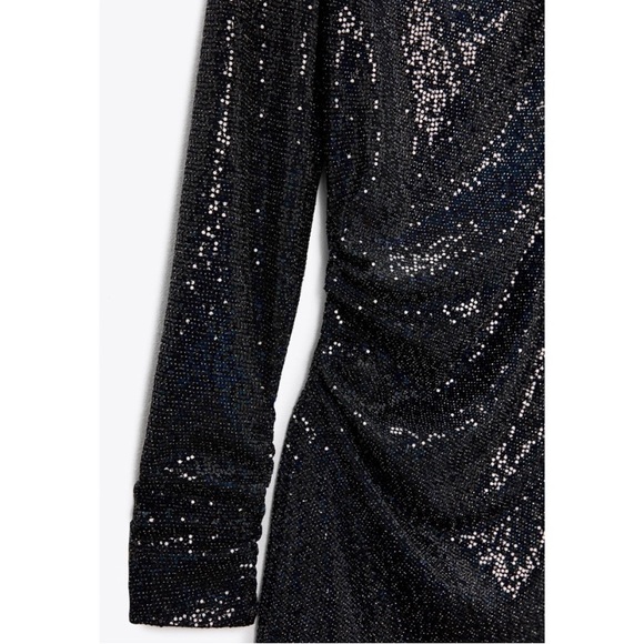 NWT Zara Black Sparkly Ruched Festive Party Dress - Picture 9 of 17